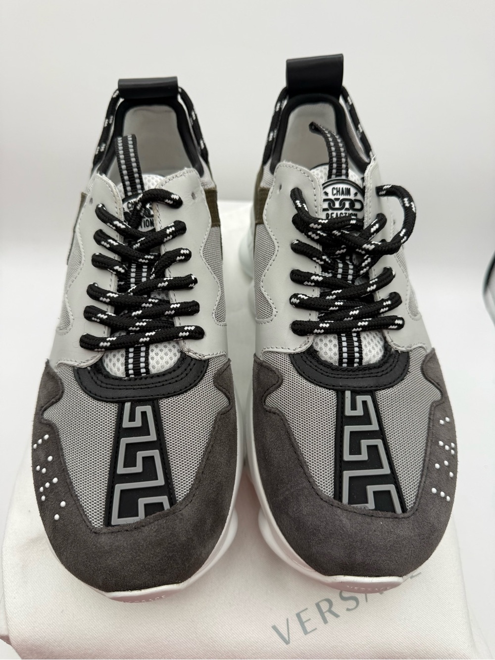 New Versace Chunky Mesh & Suede Sneakers in Gray, olive and White size 40 - Picture 2 of 7